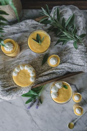 Mango dream in glass bowls on table