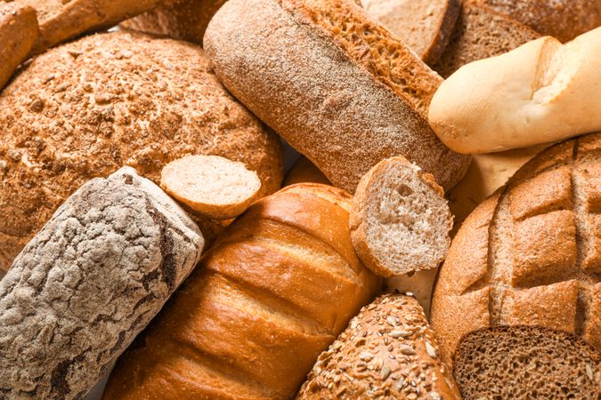 Different bakery products as background, closeup