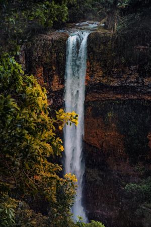 Long waterfall in a tropical climate