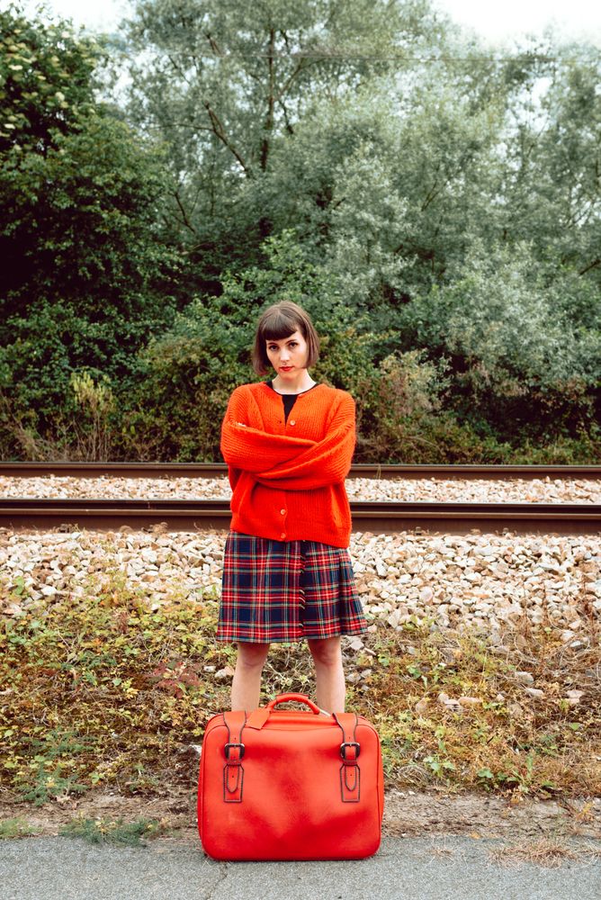 Woman standing at the train station