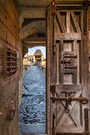 Door access in castle fortification of Carcassonne.