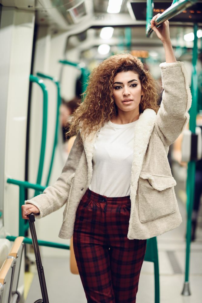 Arab woman in subway carriage with bag