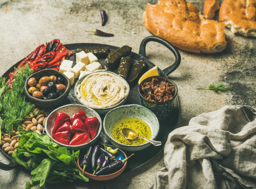 Mediterranean, Middle Eastern meze starter platter