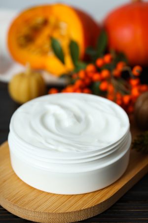 Concept of different cosmetic products, Pumpkin cosmetics