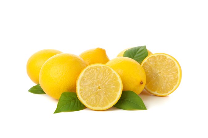 Fresh lemons isolated on light background. Ripe fruit