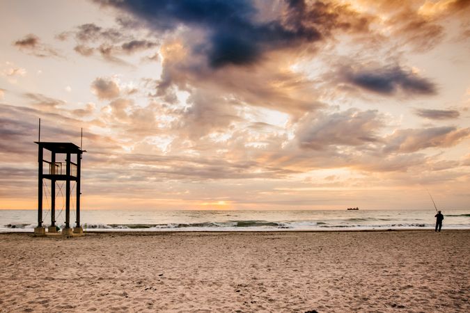 Observation tower at empty seashore