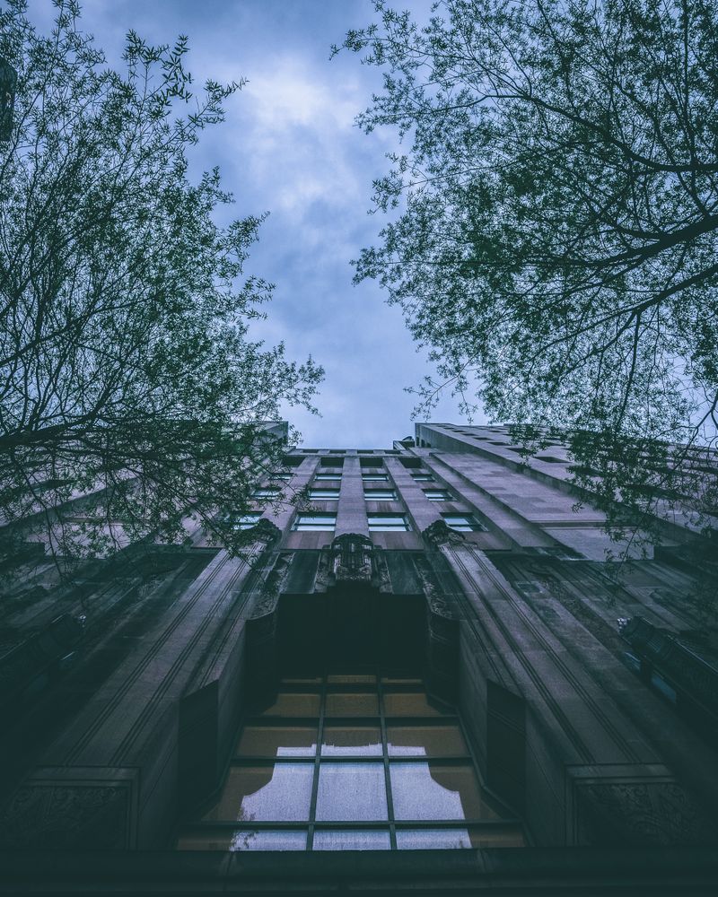 Ground view of brown concrete building