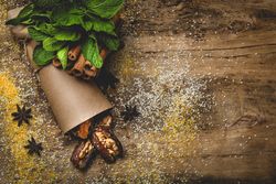 Dates fruits with walnuts, mint and cinnamon for Ramadan