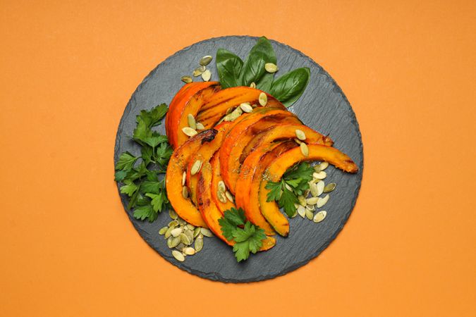 Concept of tasty homemade dish - baked pumpkin