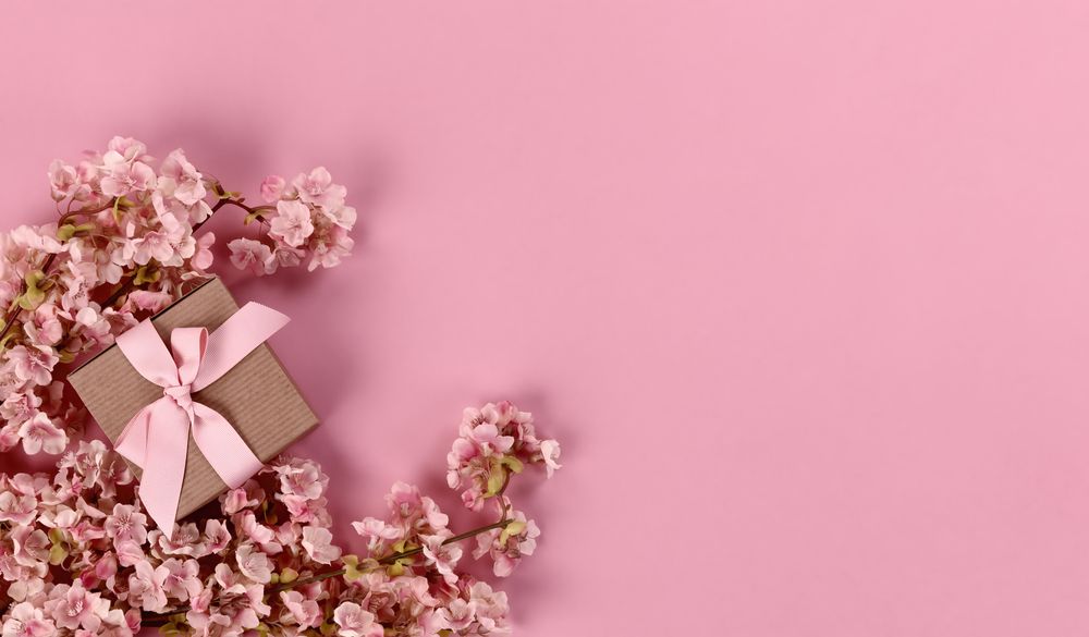 Cherry blossom with giftbox for springtime holiday season