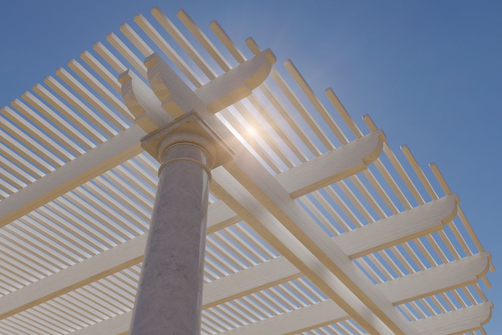 Detail Abstract of A Beautiful Marble and Wood Pergola Patio Cover.