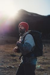 Adult man trekking in mountains