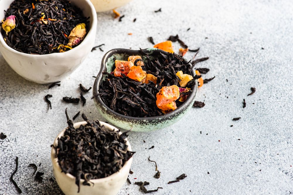 Tea variations on stone background
