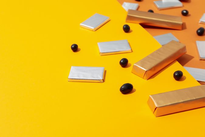 Concept of tasty food, chocolate, space for text