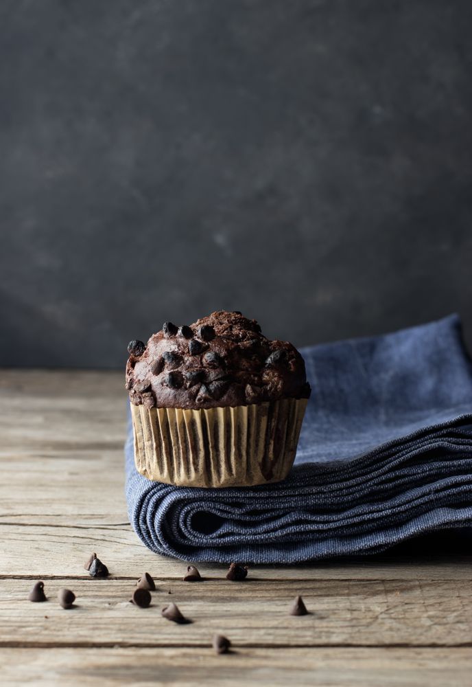 Chocolate banana muffin on towel