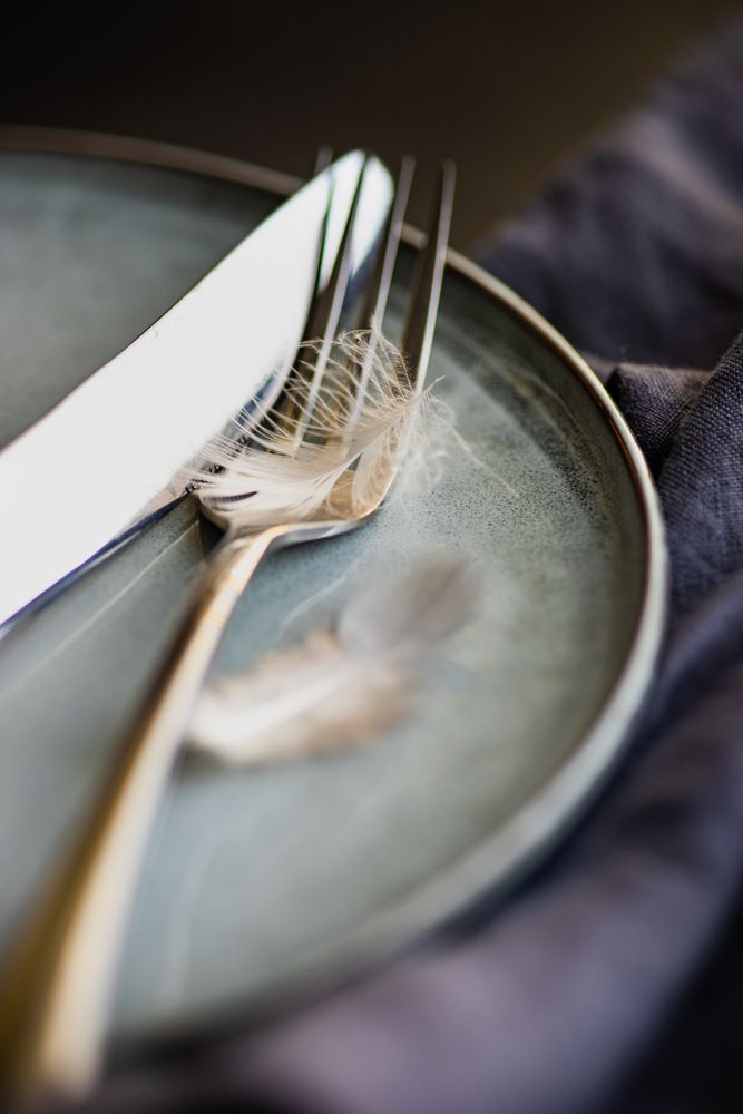Silverware with feather for Easter decor