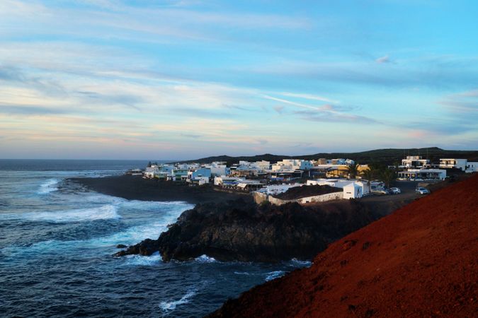 coastal town on shore in serene day