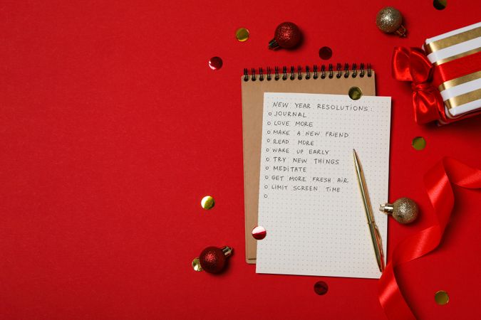 Concept of New Year Resolutions list, new year goals, space for text