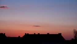 Burning red and blue sky at sunset in France