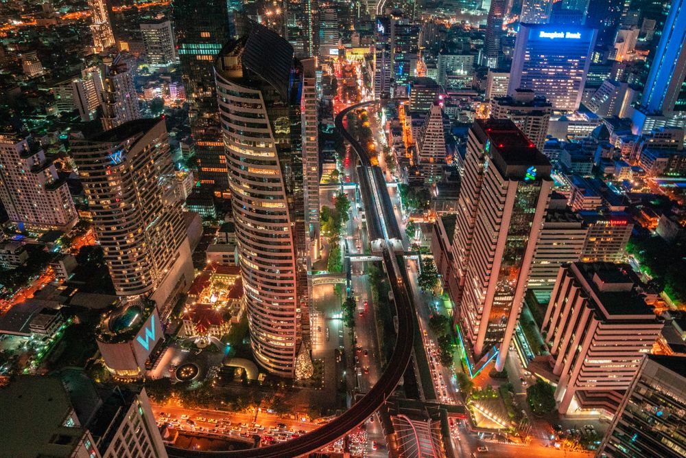 Aerial view of Bangkok during night time