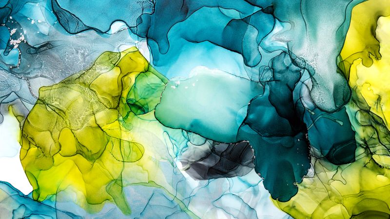 Modern blue green fluid art