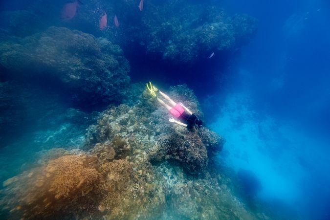 Anonymous man snorkeling in sea water