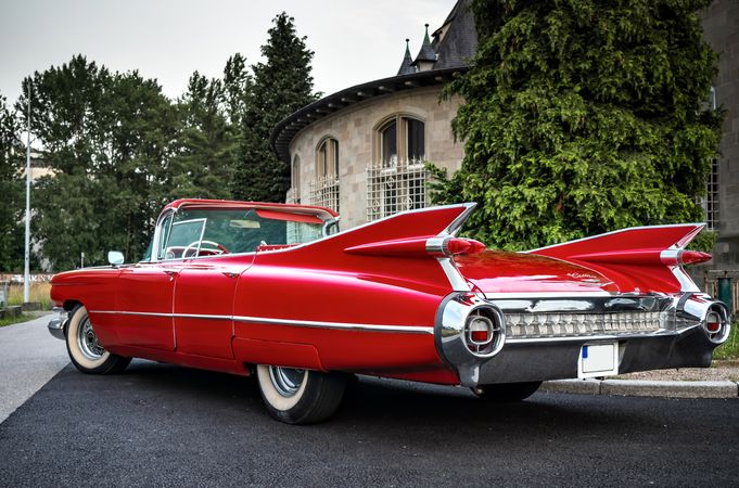 Back of vintage red car
