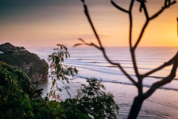 Colorful sunset in Bali over the coast