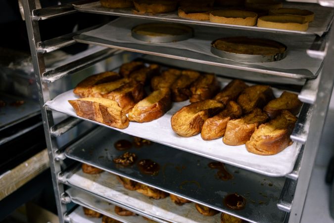 Tray of french toast in pastry shop