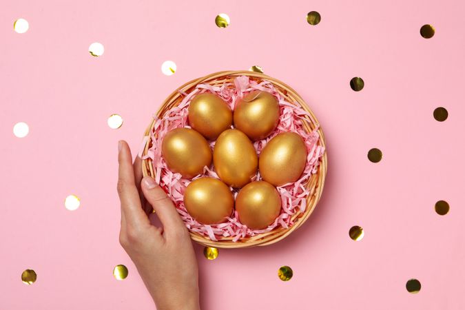 Pension rewards, returns and investment funding concepts, golden eggs