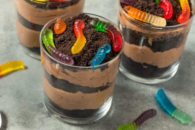 Sweet Sugary Dirt Chocolate Pudding with Gummy Worms