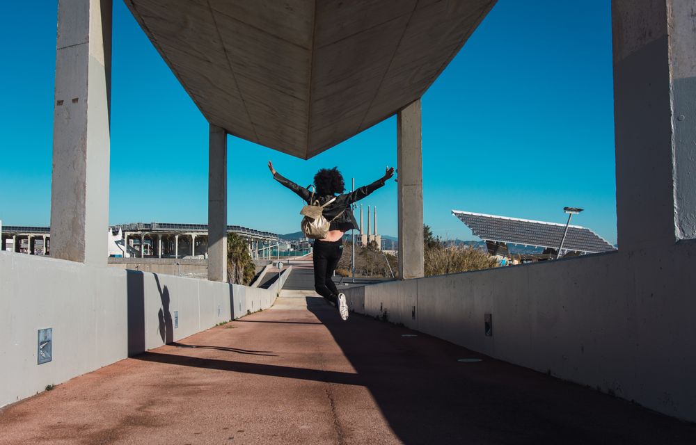 woman jumping for joy