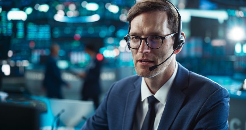 Professional Investor Communicating with Business Partners Online.