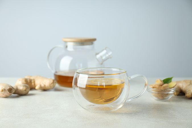 Cold treatment, healthcare concept - tea with ginger