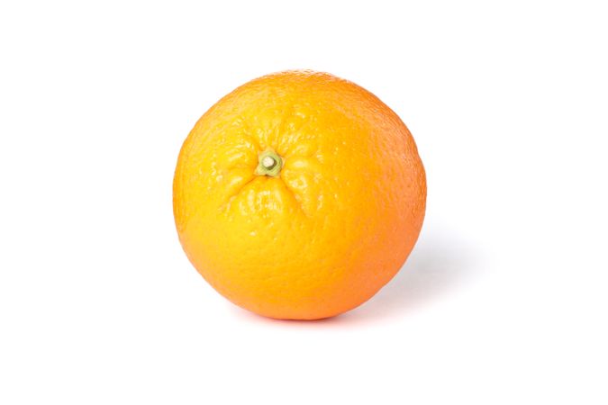 Single ripe orange isolated on blank background