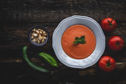 Homemade typical Spanish gazpacho. Tomato soup