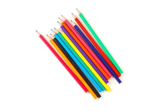 Many color pencils isolated on studio background
