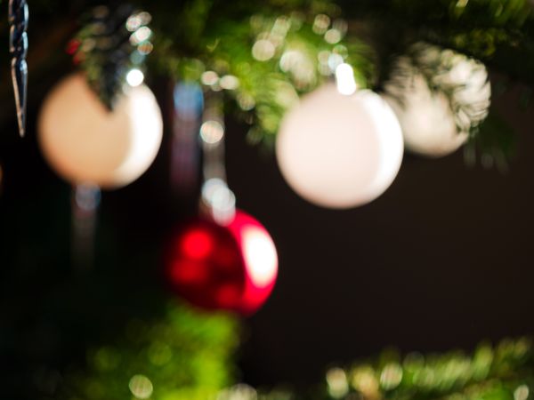 Christmas tree balls. Beautiful bokeh. Festive mood.