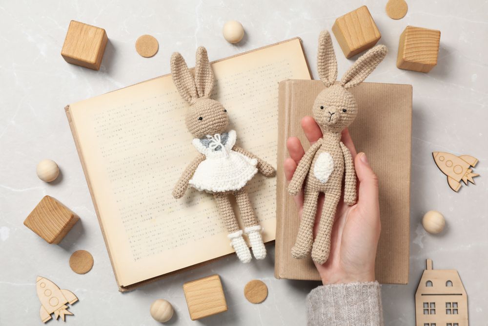 Concept of baby book or books for children, top view