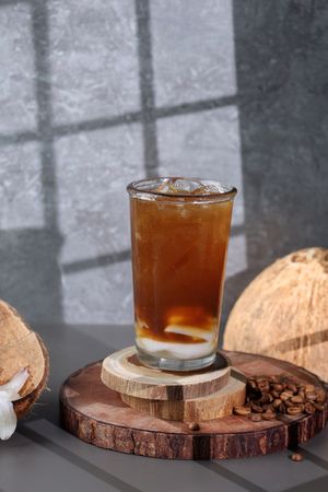 Iced Americano with Coconut Water and Shredded Coconut Slice