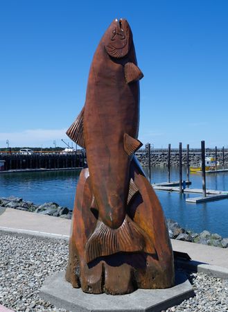 Wooden sculpture on the waterfront in Bandon, Oregon