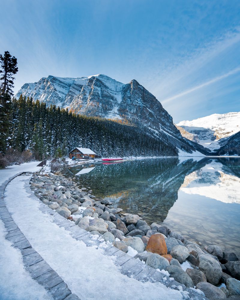 Wooden house in Banff National Park in Alberta, Canada 