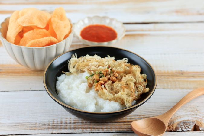 Bubur Ayam or Indonesia Chicken Porridge, Indonesian Street Food
