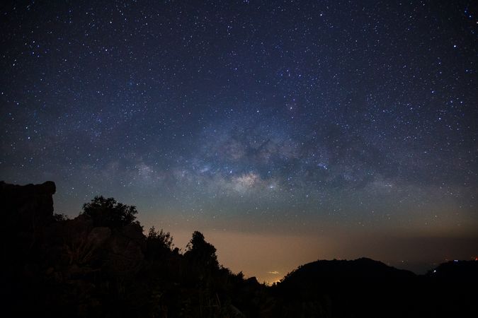 Milky Way Galaxy at Doi Luang Chiang Dao before sunrise. Long exposure photograph.With grain