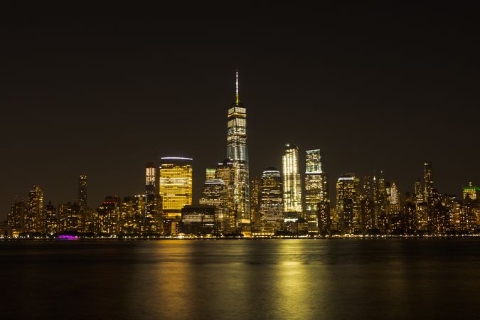 New York city skyline at night taken from New Jersey, NY, United States