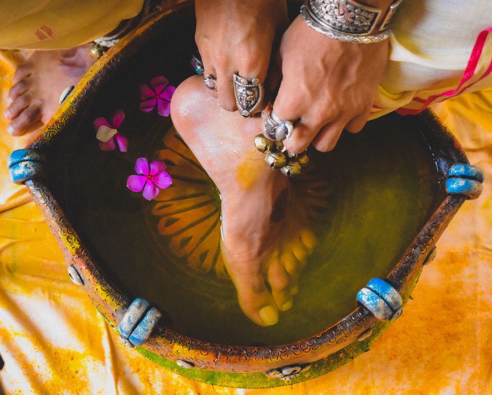 Man washing his foot
