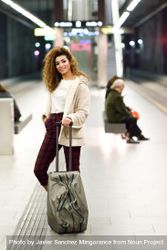 Arab woman in casual clothes with bag in underground station 4j9l85