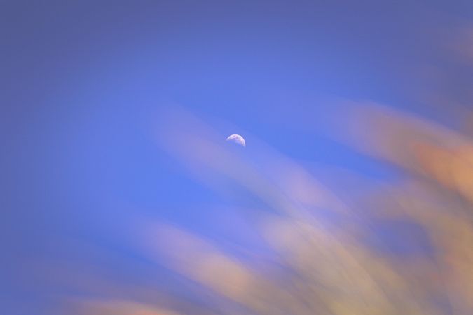 Crescent moon in clear blue sky