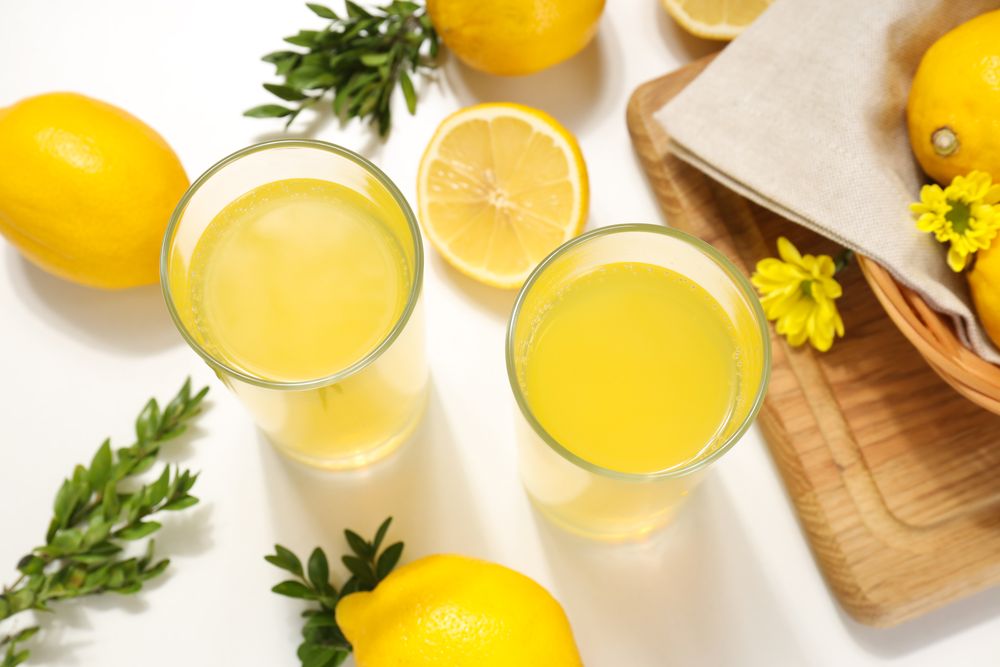 Concept of tasty drink, Limoncello, top view