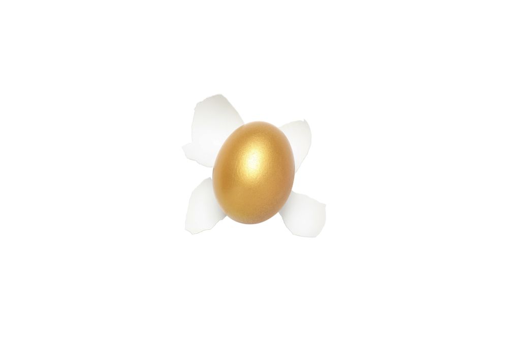 Concept of wealth and retirement - golden eggs, isolated on light background